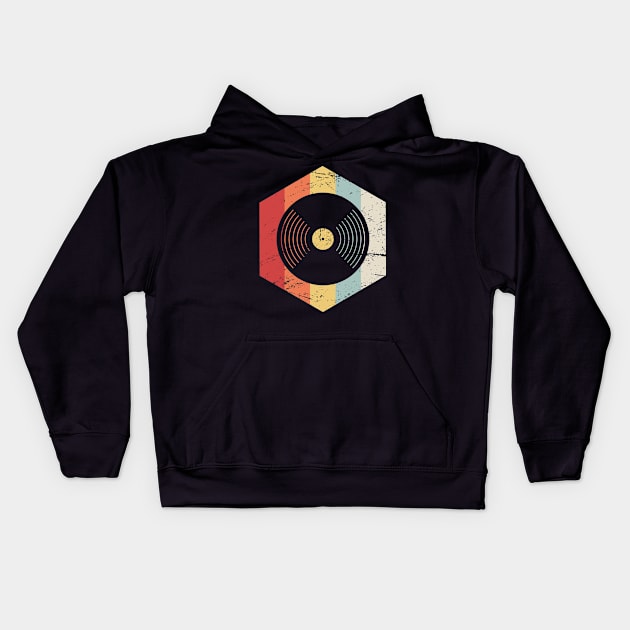 Retro 70s Vinyl Record Icon Kids Hoodie by MeatMan